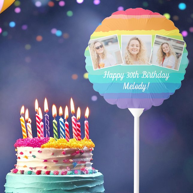 Cute Rainbow Photo Collage Custom Birthday Party Balloon (Creator Uploaded)