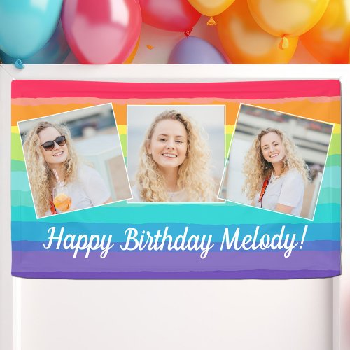 Cute Rainbow Photo Collage Custom Birthday Party