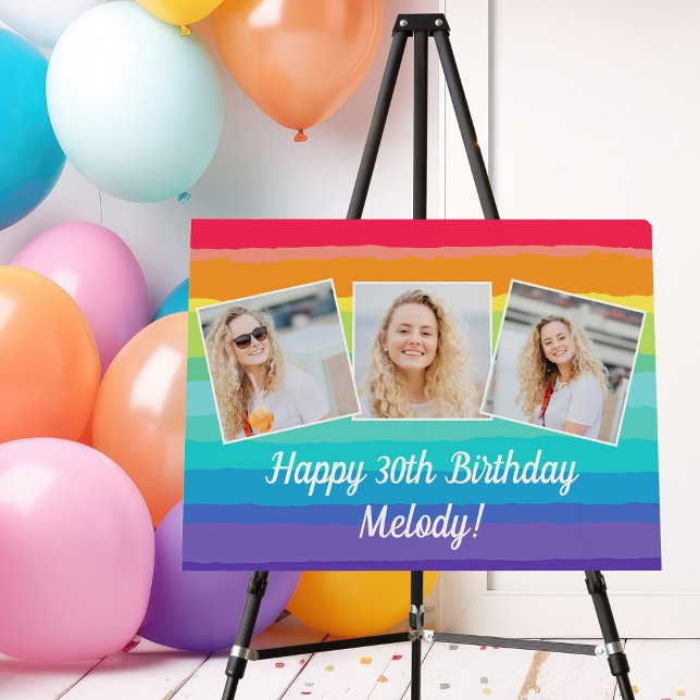 Cute Rainbow Photo Collage Custom Birthday Party Foam Board (Creator Uploaded)