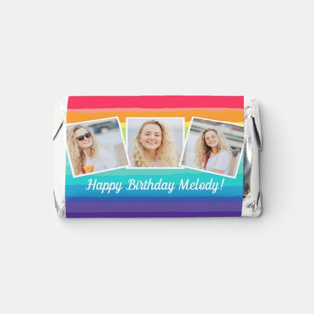 Cute Rainbow Photo Collage Custom Birthday Party Hershey's Miniatures (Front)