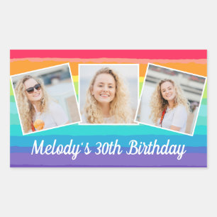 Cute Rainbow Photo Collage Custom Birthday Party Rectangular Sticker