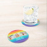 Cute Rainbow Photo Collage Custom Birthday Party Round Paper Coaster<br><div class="desc">This cute rainbow birthday party paper coaster features a pretty 3 photo collage of the birthday girl or guy. Three fun square photographs on modern,  colorful decor with personalized white script below.</div>