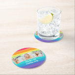 Cute Rainbow Photo Collage Custom Birthday Party Round Paper Coaster<br><div class="desc">This cute rainbow birthday party paper coaster features a pretty 3 photo collage of the birthday girl or guy. Three fun square photographs on modern,  colorful decor with personalized white script below.</div>
