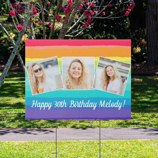Cute Rainbow Photo Collage Happy Birthday Yard Sign (Creator Uploaded)