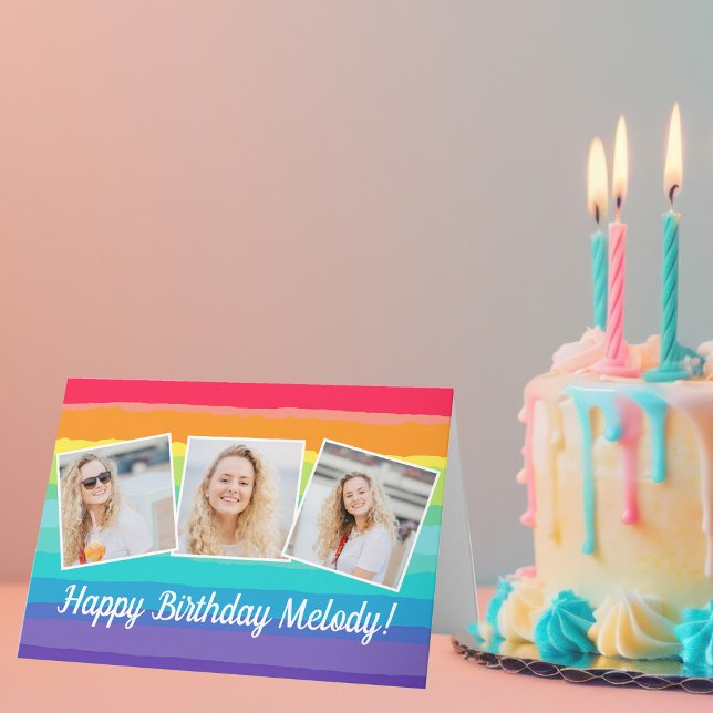 Cute Rainbow Photo Collage Personalized Birthday Card (Creator Uploaded)