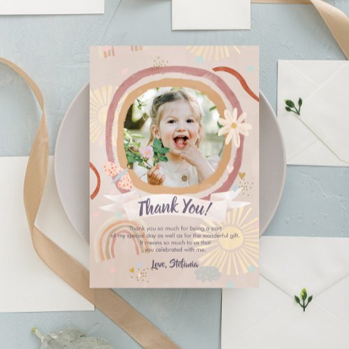 Cute Rainbow Pink Birthday Thank You Card