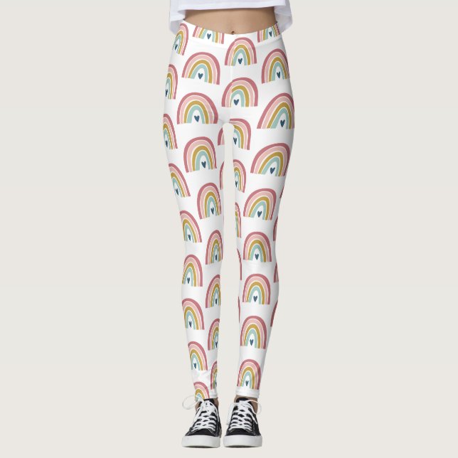 Cute Rainbow Pink Blush Blue Heart Leggings (Front)