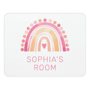 Cute Rainbow, pink boho watercolor Door Sign