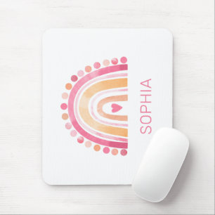 Cute Rainbow, pink boho watercolor Mouse Pad