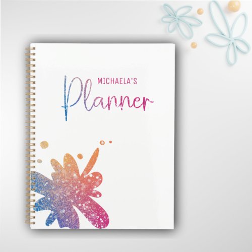Cute Rainbow Pink Glitter Splatter  Planner