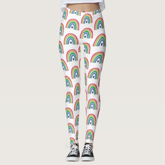 Cute Rainbow Pink Lime Blue Heart Leggings (Front)