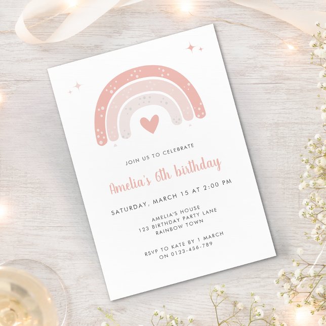 Cute Rainbow Pink Script Girl Birthday Party  Invitation (Creator Uploaded)