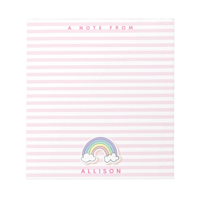 Cute Rainbow - Pink Striped Girls Notepad (Front)