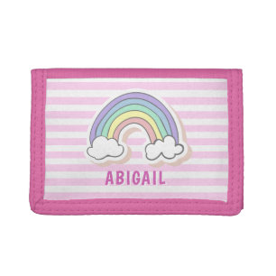 Cute Rainbow - Pink Striped Kids Tri-fold Wallet