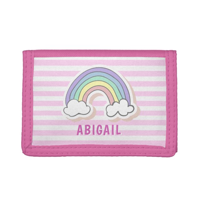 Cute Rainbow - Pink Striped Kids  Trifold Wallet (Front)