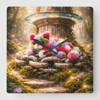 Cute Rainbow Plush Cat Wall Clock Kids Decor