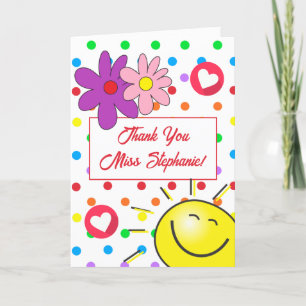 Cute Rainbow Polka Dot Sunshine Teacher Letterpress Thank You Card