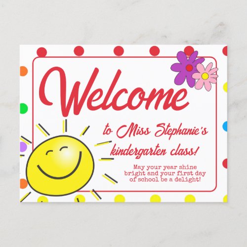 Cute Rainbow Polka Dot Sunshine Welcome To Class Postcard