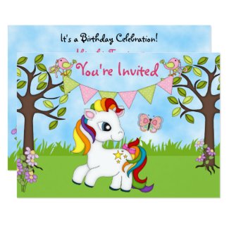 Cute Rainbow Pony Horse Birthday Invitations