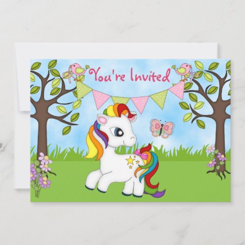Cute Rainbow Pony Horse Birthday Invitations