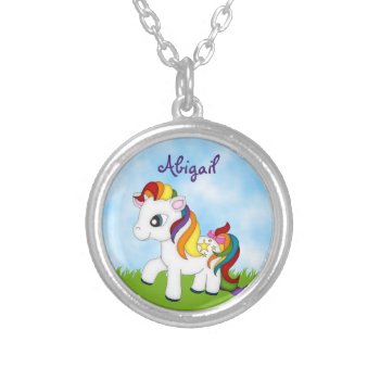 Cute Rainbow Pony Personalized Horse Necklace by TheCutieCollection at Zazzle