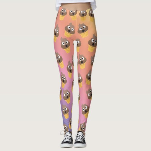 Cute Rainbow Poop Emoji Ice Cream Cone Pattern Leggings