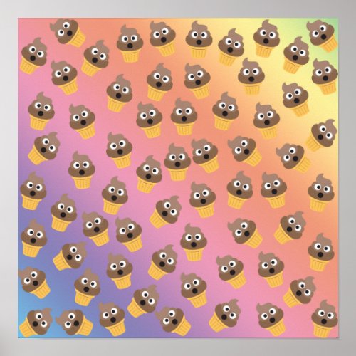 Cute Rainbow Poop Emoji Ice Cream Cone Pattern Poster