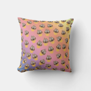 Cute Rainbow Poop Emoji Ice Cream Cone Pattern Throw Pillow