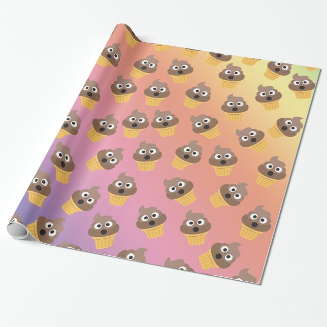Cute Rainbow Poop Emoji Ice Cream Cone Pattern Wrapping Paper (Unrolled)