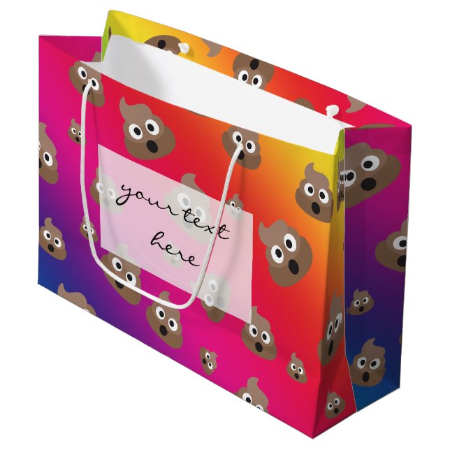 Cute Rainbow Poop Emoji Pattern Large Gift Bag (Front Angled)