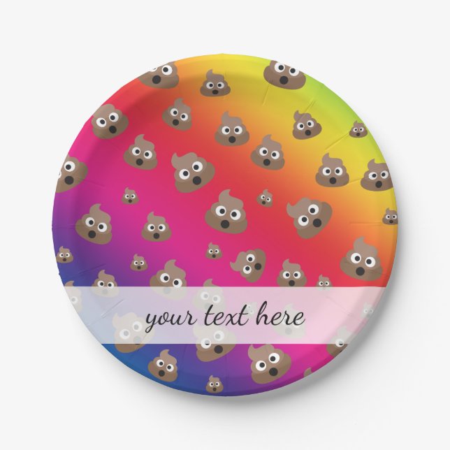 Cute Rainbow Poop Emoji Pattern Paper Plates (Front)