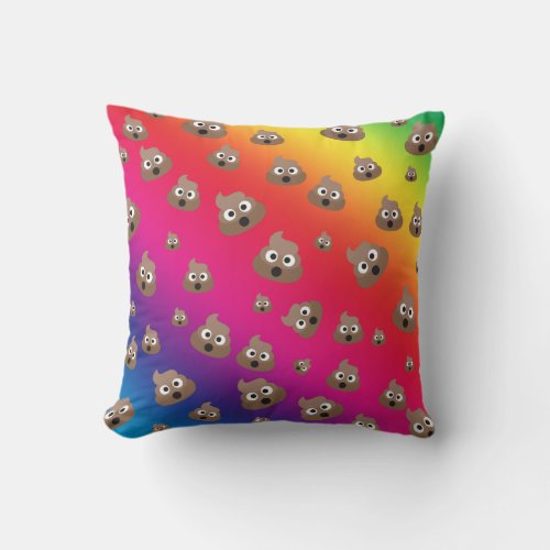 Cute Rainbow Poop Emoji Pattern Throw Pillow