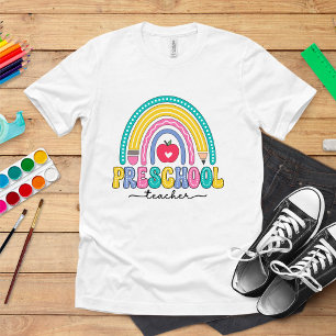 Cute Rainbow Preschool Teacher with Apple  Tri-Blend Shirt