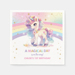 Cute Rainbow Princess Unicorn 1st Birthday Party Napkins