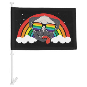 Cute Rainbow Pug Car Flag