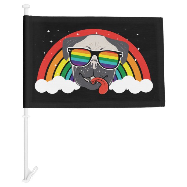 Cute Rainbow Pug Car Flag (Front)
