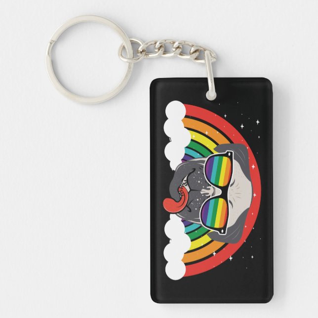 Cute Rainbow Pug Keychain (Front)