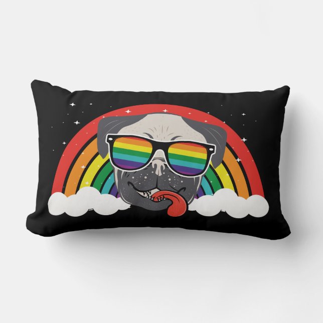 Cute Rainbow Pug Lumbar Pillow (Front)