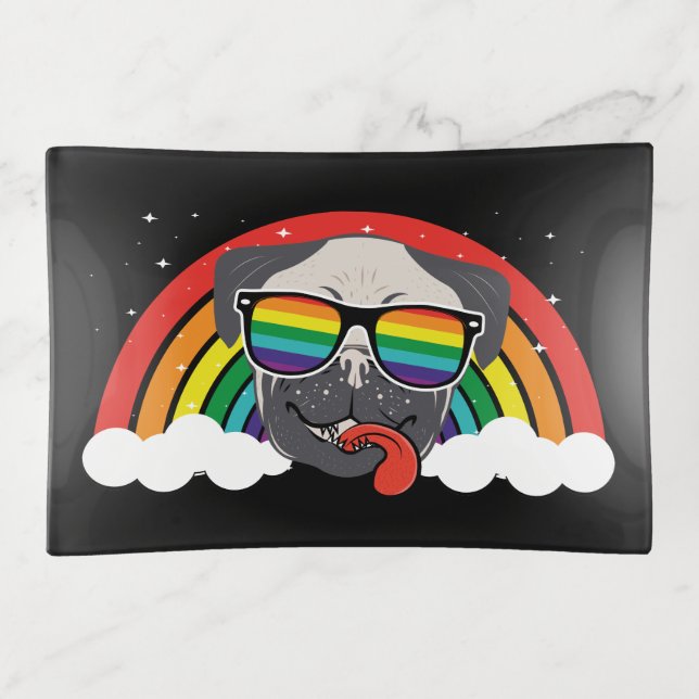 Cute Rainbow Pug Trinket Tray (Front)