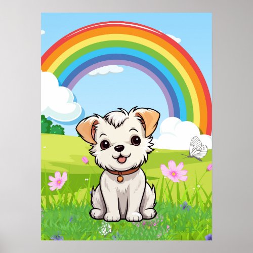 Cute Rainbow Puppy For Kids Room Nursery Poster