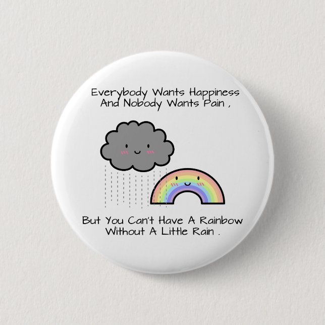 Cute Rainbow Rain Cloud Happiness Quote Pinback Button (Front)
