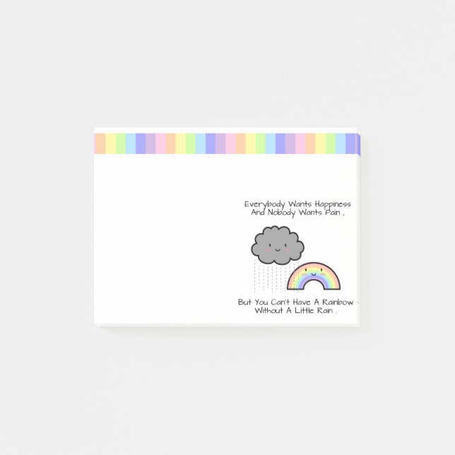 Cute Rainbow Rain Cloud Happiness Quote Post-it Notes (Front)