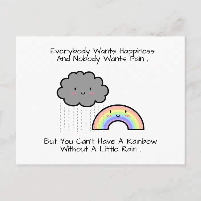 Rain And Rainbow Quotes Cute Rainbow Rain Cloud Happiness Quote Postcard | Zazzle.com