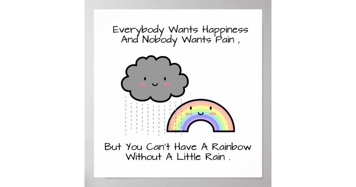 Cute Rainbow Rain Cloud Happiness Quote Poster Zazzle Com