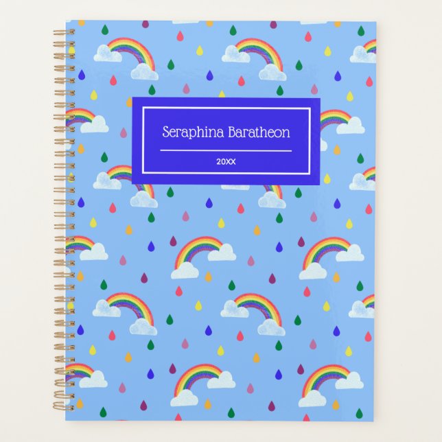 Cute Rainbow Raindrops Pattern Personalized Planner (Front)