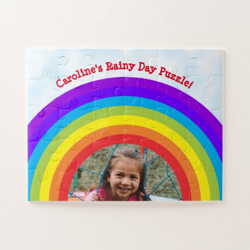 Cute Rainbow Rainy Day Stay at Home Kids Photo Jigsaw Puzzle
