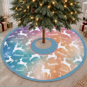 Cute Rainbow Repeating Reindeer Christmas Brushed Polyester Tree Skirt