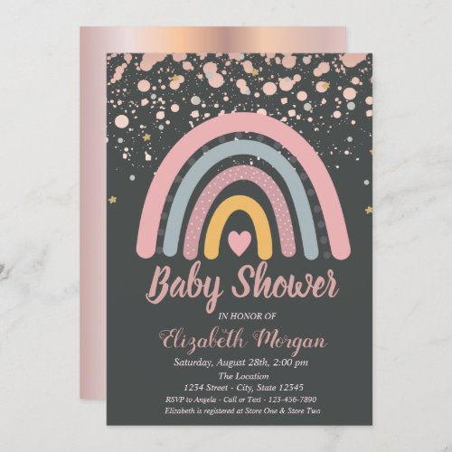 Cute RainbowRose Gold Baby Shower  Invitation