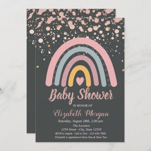 Cute RainbowRose Gold Dots Baby Shower Invitation