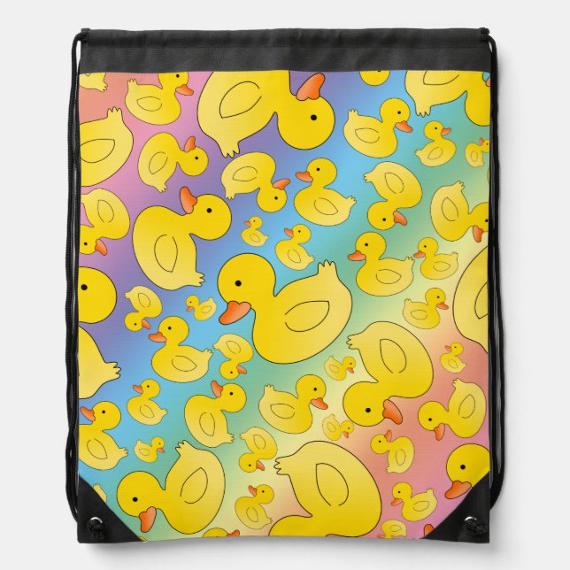 Cute rainbow rubber ducks drawstring bag (Front)